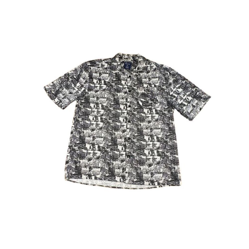 Trust XXL Abstract Print Short Sleeve Button-Up Shirt Linen Blend Casual‎